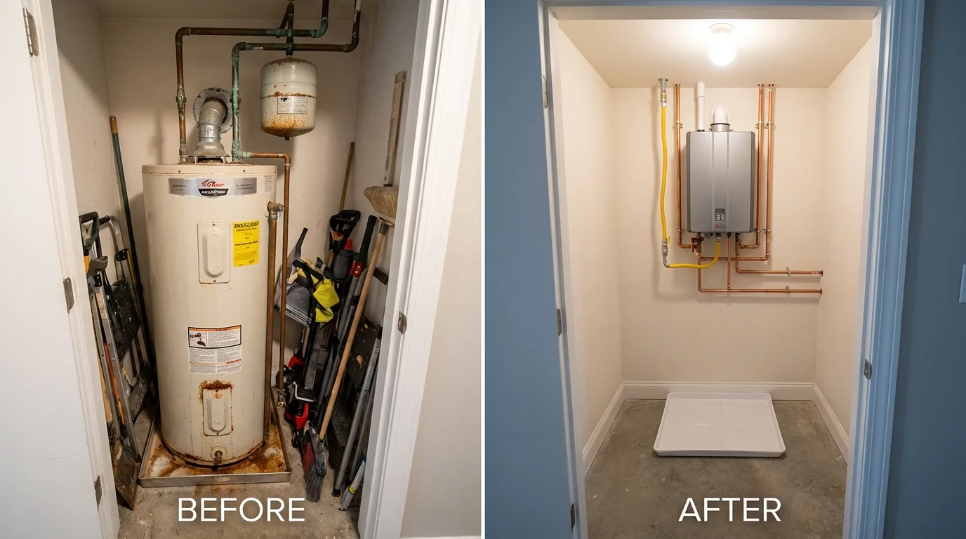 Tank water heater versus wall-mounted tankless unit comparison for Temple, NH homeowners
